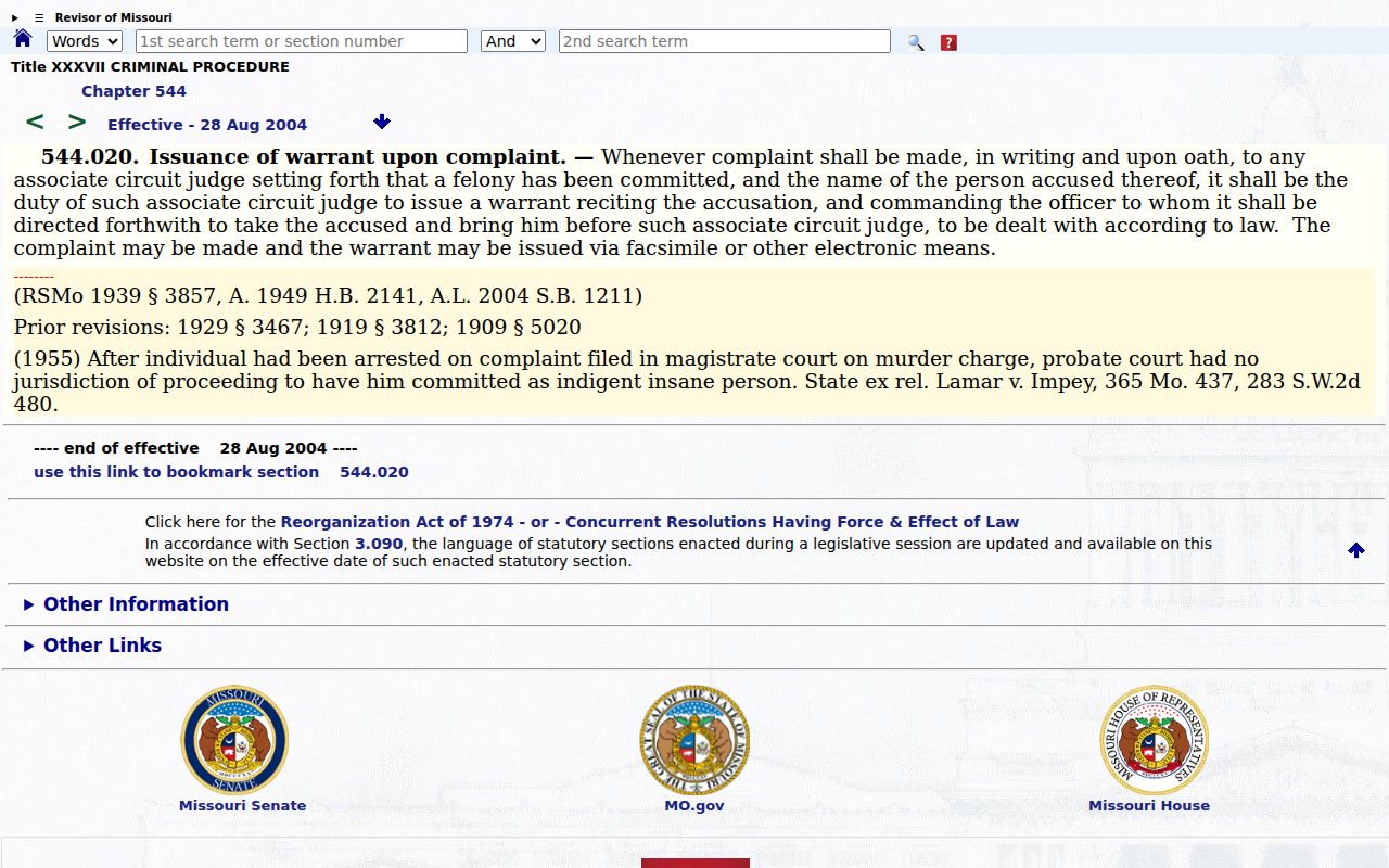 Howard County arrest warrant sworn complaint statute
